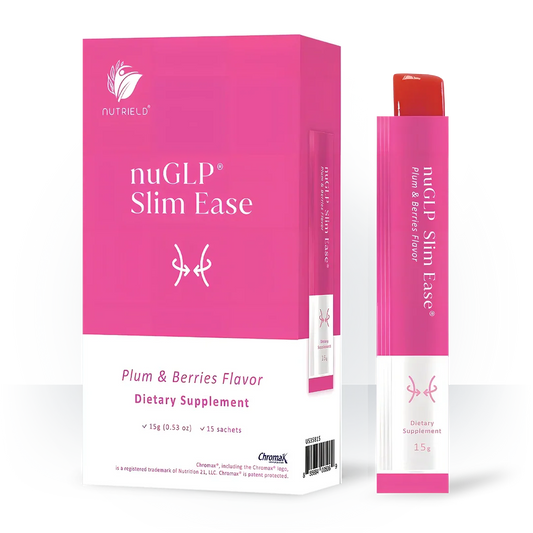 nuGLP Slim Ease dietary supplement in Plum & Berries flavor, 15g sachets for metabolic support