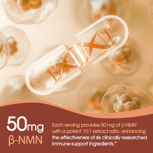 50mg β-NMN supplement capsule with DNA strand, immune support, clinical ingredients