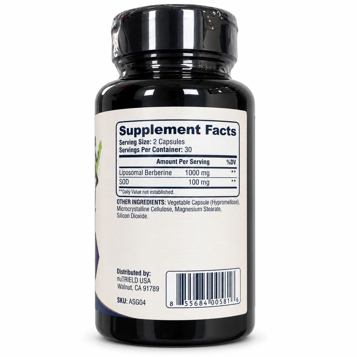 Supplement Facts: Liposomal Berberine 1000 mg and SOD 100 mg per 2 capsules