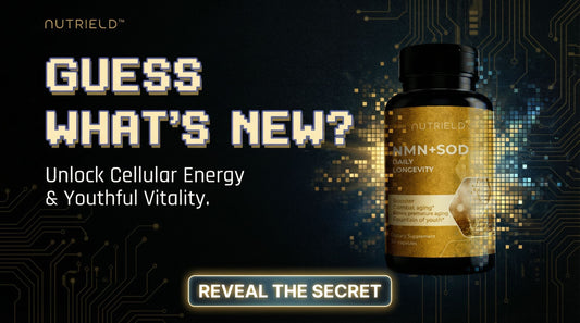 NMN+SOD daily longevity supplement bottle promoting cellular energy and youthful vitality