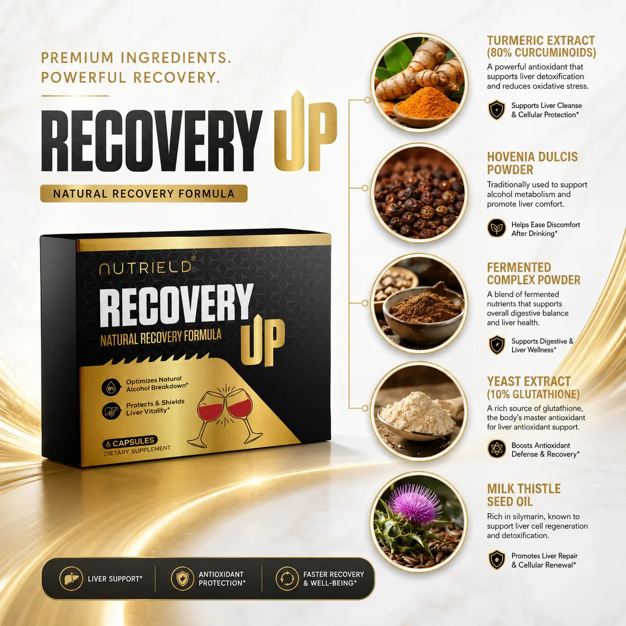 Nutrield Recovery Up natural recovery formula with liver support, antioxidant protection, and faster wellness recovery