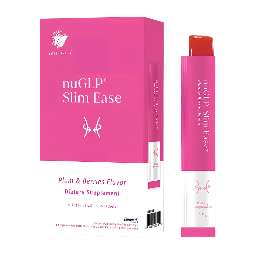 nuGLP Slim Ease original box and jelly sachet, Plum & Berries flavor